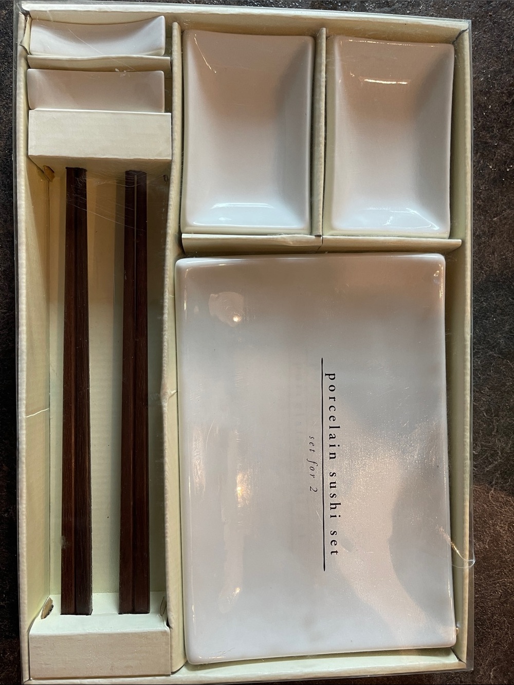 Pier 1 White Porcelain Sushi Set with Wooden Chopsticks